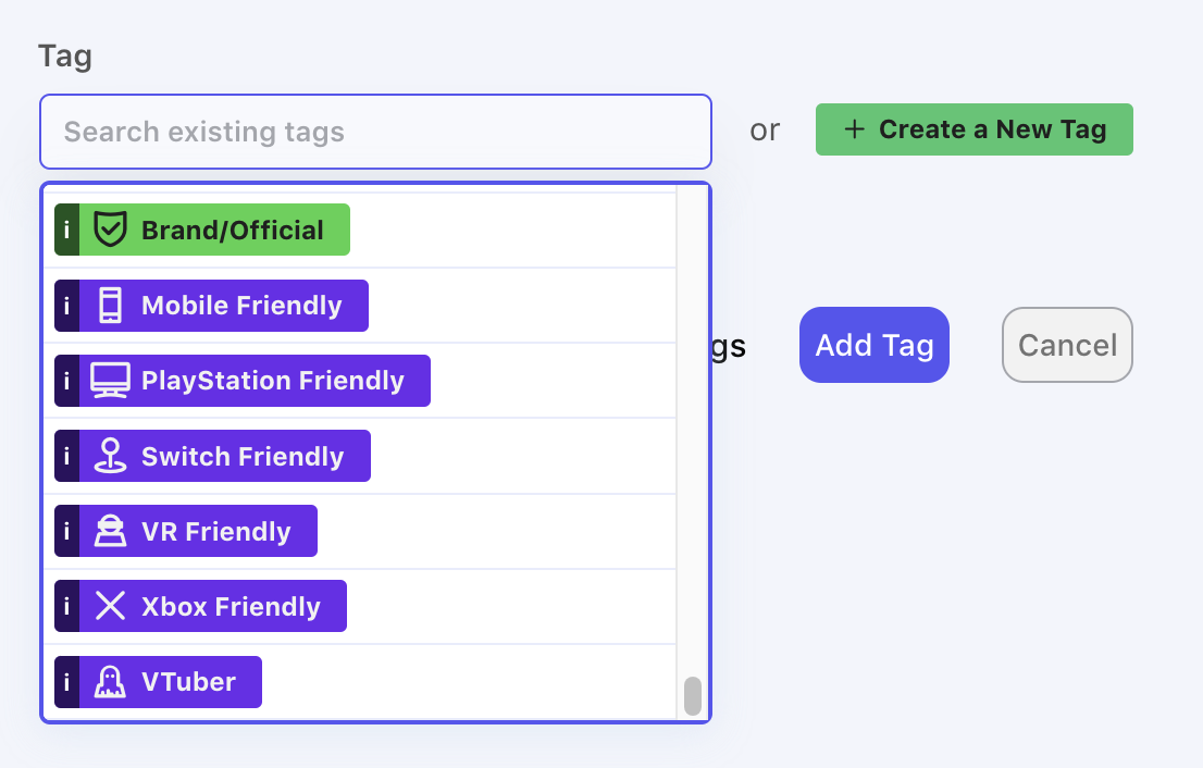 Tag options