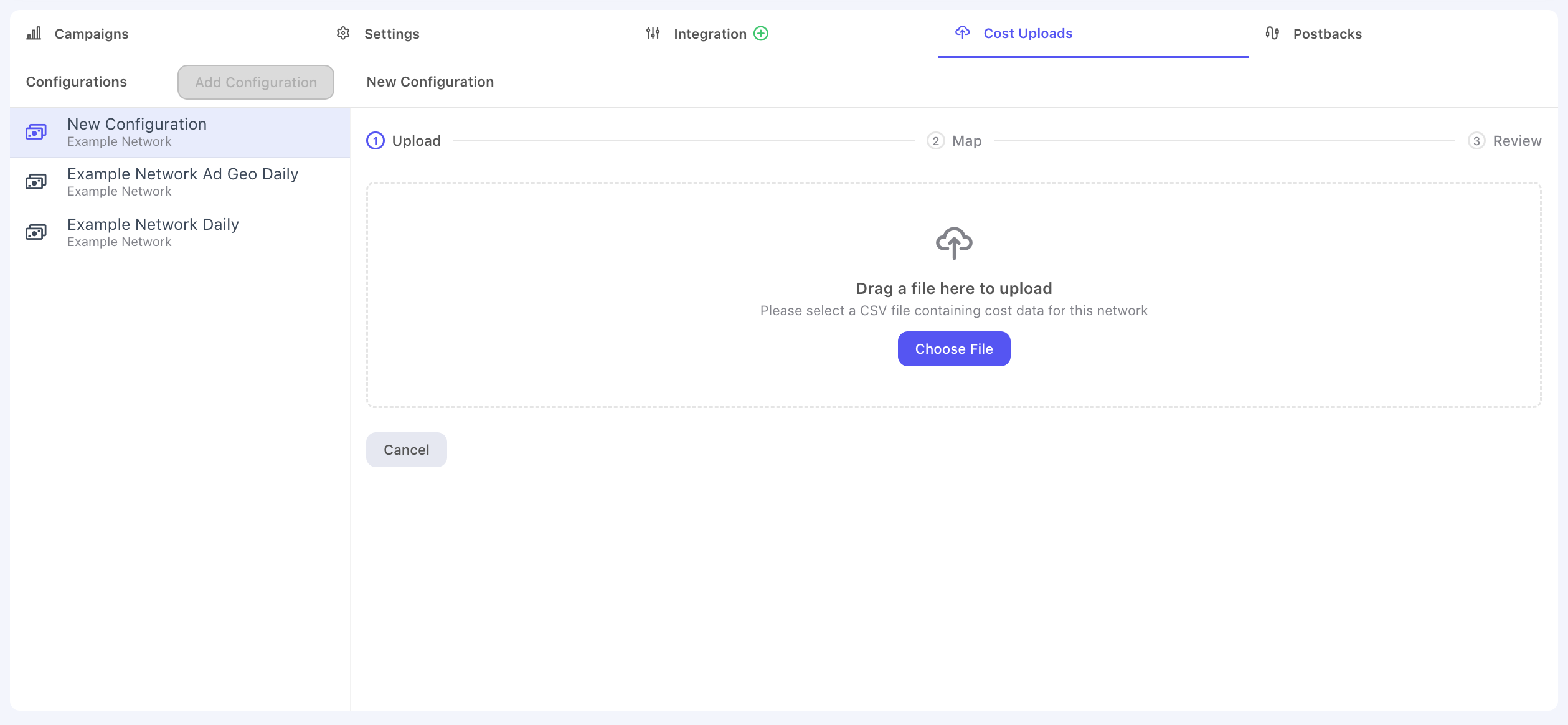 Manual Cost Upload Configuration