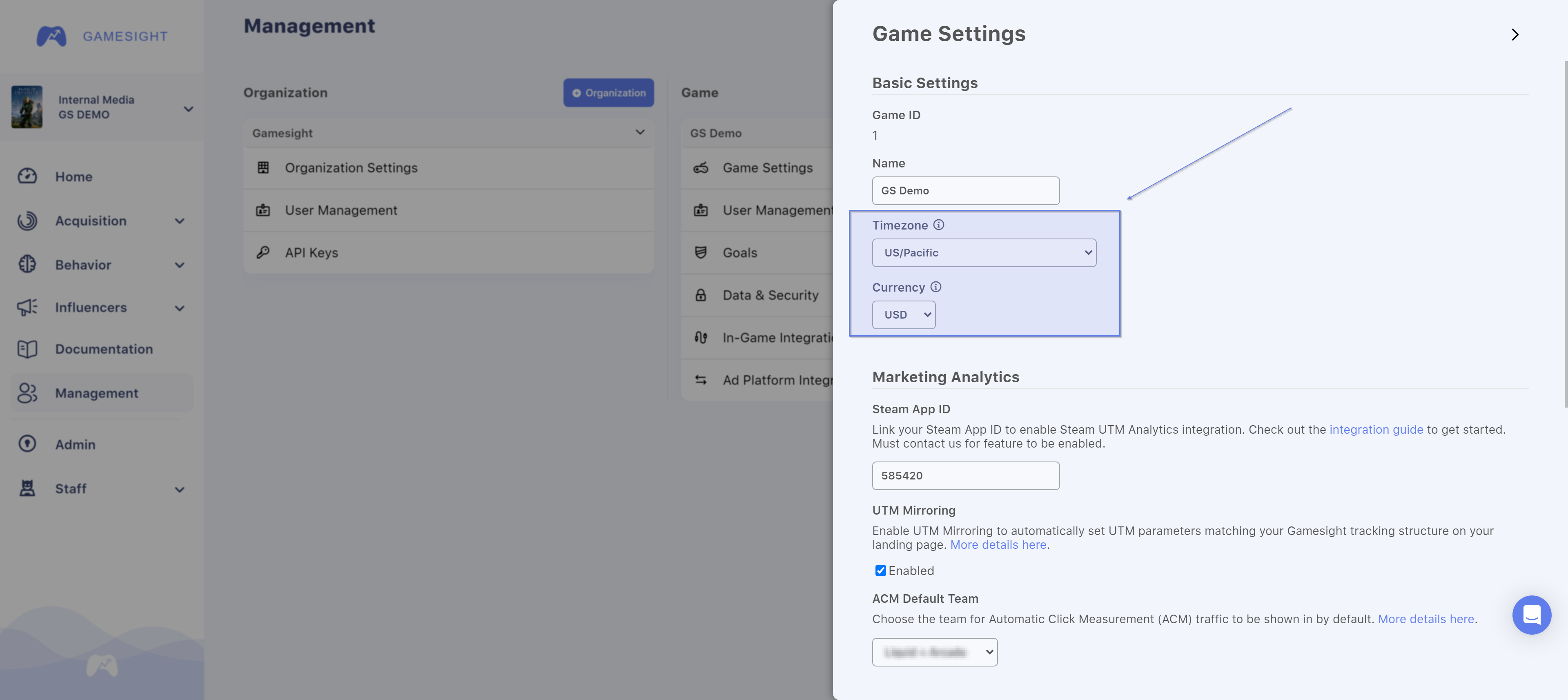 Game Settings panel