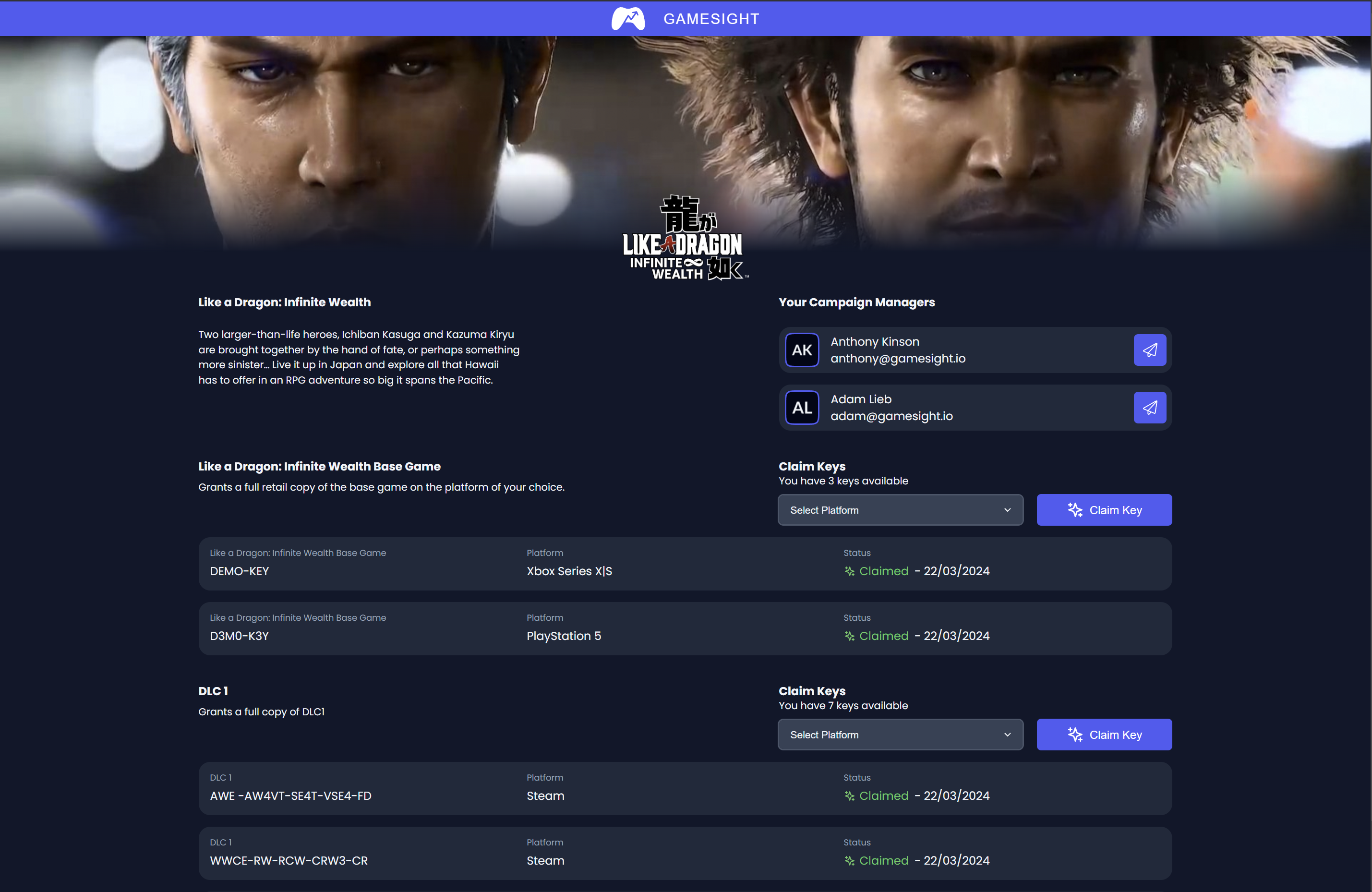 Customized Key Distribution pages for granting creators access to keys